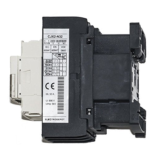 Contactor 30A Inductive, 50A Resistive 3 Pole 120VAC Coil, Lighting and Motor control DIN mount, Auxiliary contact NO/NC