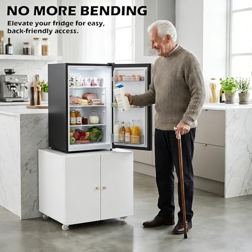 Rolling Metal Fridge Printer Stand Cabinet with Storage, White - color: White - 24''wx24''dx24''h