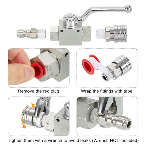 PATIKIL High Pressure Washer Ball Valve Kit, Stainless Steel Washer Hose with Tapes 1/4 Inch Quick Connect for Power Washer Hose, 4500 PSI Pressure