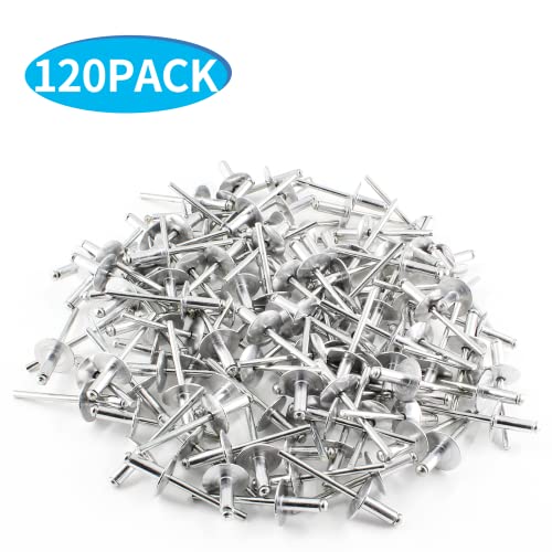 Jiozermi 120 Pcs Aluminum Blind Rivets, 3/16” x 1/2” Pop Rivets Assortment, Silver (Pack of 2) - size: 3/16” x 1/2”, 120 Pcs (Pack of 2)