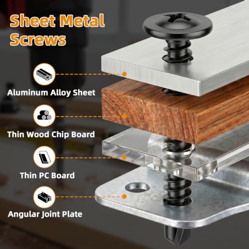 Mellewell #8 x 5/8" Wafer Head Self Drilling Screws Wood Screws, Truss Head Fast Self Tapping Sheet Metal Screws, Black Finish, 410 Stainless Steel, 100 PCS - color: Black, size: #8 x 5/8"