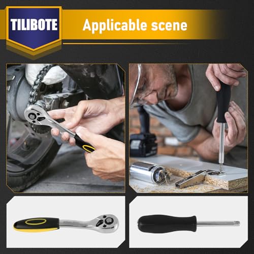 TILIBOTE Socket Wrench Set, 62PCS 1/4" Ratcheting Wrench Set With 72 Tooth count Ratchet, SAE & Metric From 5/32" - 9/16 ", 4mm - 14mm,tool Set For home And car,motorcycle,bike Repair - size: 1/4