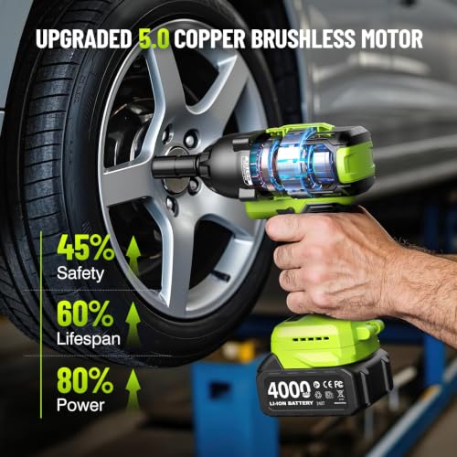 Cordless Impact Wrench, 885Ft-lbs (1200N.m) 1/2" Brushless Impact Gun - size: 1200N.m