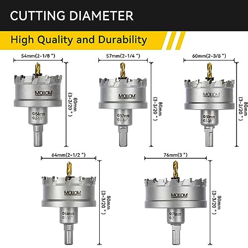 Mollom 5Pcs (54-76mm) TCT Heavy Duty Carbide Hole Saw Set - size: 54-76mm