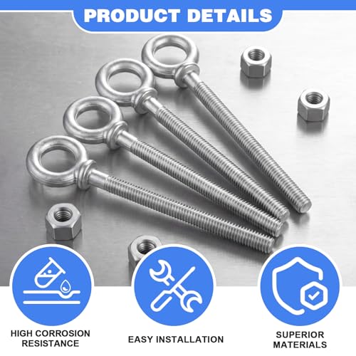 LEIFIDE 8 Pcs Eye Bolt with Nut, 3/8" X 4-1/2" Galvanized Forged Steel - size: 3/8" X 4-1/2"