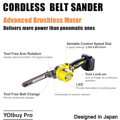 YOIbuy Cordless Belt File Sander, 1/2 x 18 in, DeWalt 20V Compatible