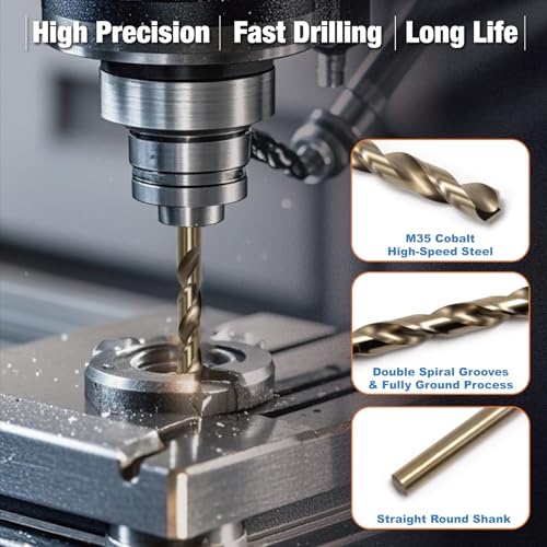 20Pcs 3/16" Cobalt Drill Bit Set, M35 High Speed Steel Jobber Length Drill Bit Kit for Hardened Metal, Stainless Steel, Cast Iron, Wood and Plastic - size: 20Pcs 3/16"