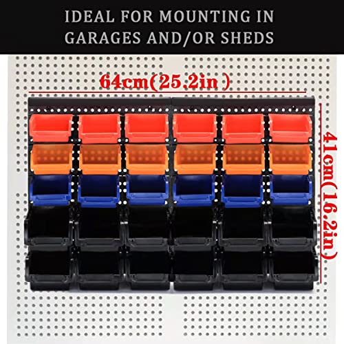 MULSAME Wall Mounted Storage Bins Parts Rack 4 Colors Bin Organizer Garage Plastic Shop Tool, Garage Organizers and Storage (Style-Classic) 50.4"*32.4" - size: 50.4"*32.4", style: Classic