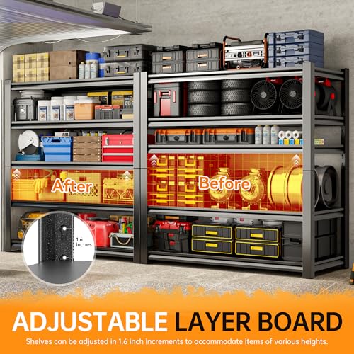72" H Garage Shelving,5-Tier Heavy Duty Shelving Unit,3000LBS Adjustable Metal Storage Shelves,Storage Rack Units for Industrie,Shed,Warehouse,Basement,Black,47.3" W x 23.6" D x 72" H - size: 23.6"Dx47.3"Wx72"H