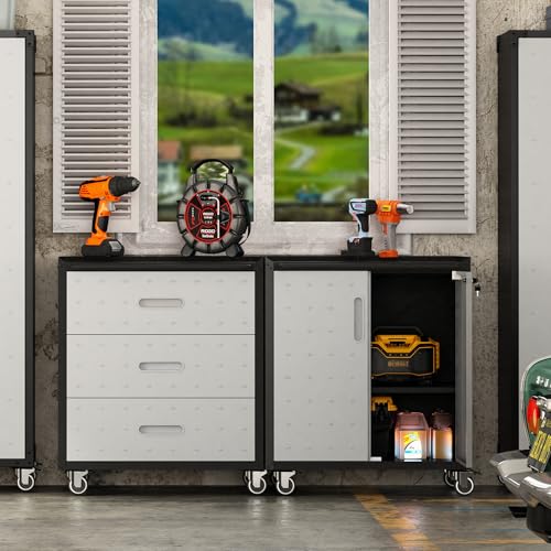 Garage Tool Storage Cabinet with Wheels & 2 Lockable Doors,Gray - color: Black/Gray, style: 2 doors with wheels