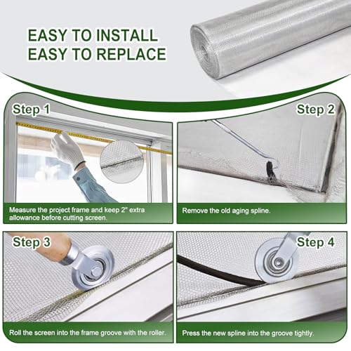 Aluminum Window Screen mesh, 4'x100' Replacement Mosquito Net Roll, Silver - color: Silver, size: 4'x100'