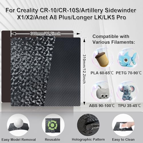 IdeaFormer-3D Smooth PEO PET Spring Steel Plate with Magnetic Plate for Artillery Sidewinder X1/X2 for Creality CR-10/CR-10S/Anet A8 Plus for QIDI Plus 4, Flexible PEO PET Print Bed 310x310mm - color: PEO PET+Magnetic Plate, size: 310x310mm