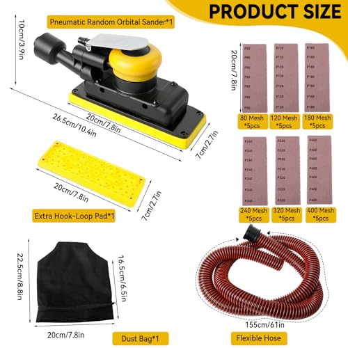 Pneumatic Random Orbital Sander 1/4" NPT, 7x19.8cm Pad