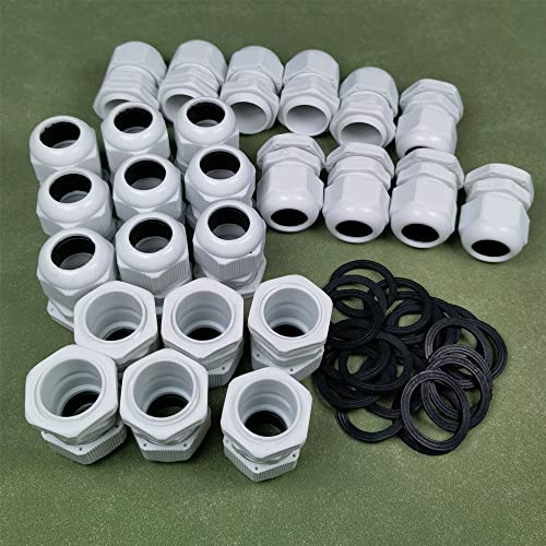 Gebildet 25Pcs PG16 Cable Gland, Plastic Wire Protector IP68 Waterproof Adjustable 8.5-14mm Cable Gland Joint with Rubber Gaskets, M22*1.5 Wire Connector (White) - size: PG16-W