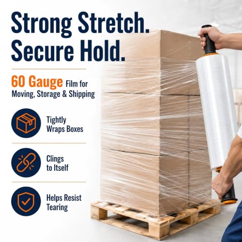 Plastic Wrap for Moving, 2 Pack 15 in x 1000 ft Shrink Wrap with 2 Handles