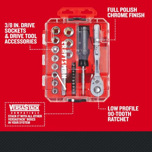 CRAFTSMAN Mechanics Tool Set, 24 Piece, 3/8 Inch Drive Metric, 90-Tooth (CMMT12111) - style: NEW Metric