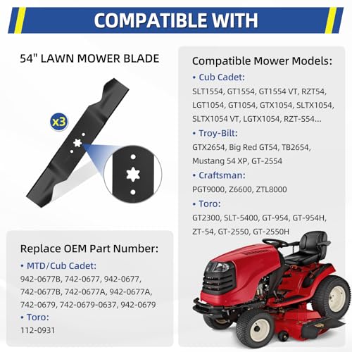 GICOOL 942-0677B 54 Inch Mulching Mower Blades for Cub Cadet RZT54 - size: 942-0677B