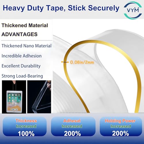 4Rolls Thicker 2mm, Nano Double Sided Mountinging Heavy Duty Tape, 2 Sides Sticky Tack Tape for Painted Walls AC Hanging Clear, 0.7in×10fts, 40fts Total Long (Thicker. 4 pack×0.7''×10fts) - size: Thick 4Rolls,0.7″,40fts TL