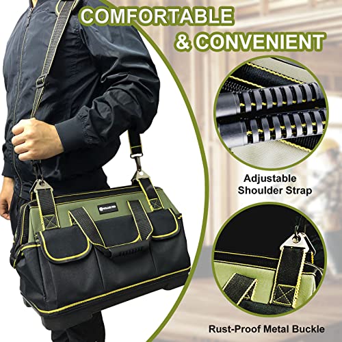 17in Tool Bag For Men Heavy Duty with Waterproof Molded Base, High Capacity Wide Mouth Tote, Construction Worker Electricians Tool Bags, Large Tool Bag Organizer for Men Women Tool Tote - size: 17in tool bag