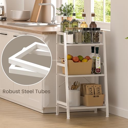 3-Tier Bookshelf, Ladder Shelf, Stand Up Shelves, Industrial Bookcase with Steel Frame, Metal Small Bookcase, for Living Room, Home Office, Kitchen, Bedroom, Industrial Style(White) - color: White, size: 3 Tier (11.8"D x 16.5"W x 31.3"H)
