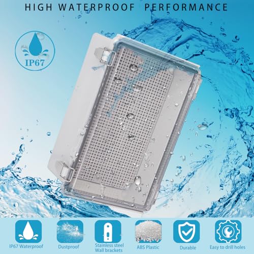 Waterproof Electrical Box with Mounting Plate, IP67 Junction Box Stainless Steel Latch Hinged Clear Cover Project Enclosure with Wall Bracket and 2 Glands 10.2" x 6.3" x 3.9" - color: Clear, size: 10.2" x 6.3" x 3.9"