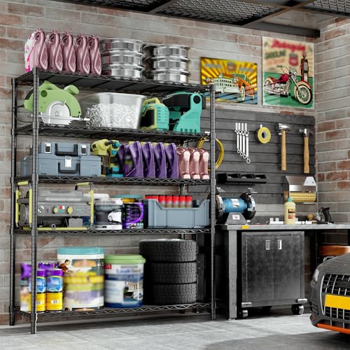 Storage Shelves, 48" L x 20" W x 72" H Heavy Duty Garage Wire Shelving Unit Loads 2000LBS, 5-Tier Adjustable Metal Industrial Utility Shelf Rack for Kitchen, Laundry Room, Basement - color: Black, size: 48" L x 20" W x 72" H
