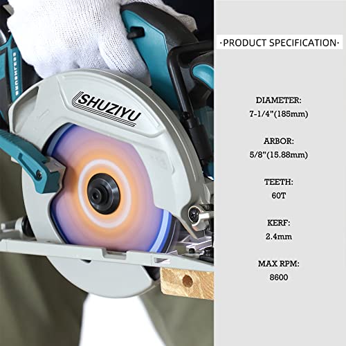 7-1/4”(185MM)-60T, Arbor 5/8"-Diamond, Smooth Cut Coasting. Circular Saw Blade, FRAMING&Ripping, for Laminate, Veneer Board, Plywood, Hard Wood, MDF and HDF Cutting - size: 7-1/4"(185mm) 60T