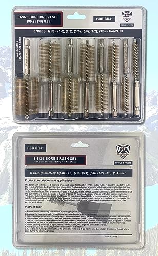 8-Size Bore Brush Set, Brass / Copper Wire Brush for Power Drill, Drill Brush Set, Metal Brush, Cleaning Brush, 1(1/8), 1.0, 7/8, 3/4, 5/8, 1/2, 3/8, 1/4 - inch Diameter, with 1/4-in Hex Shank - style: 1Set x 8Size (Brass)