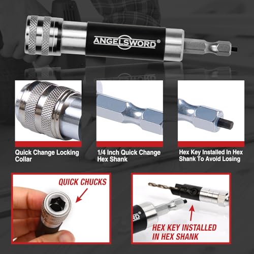 ANGELSWORD Quick Flip Countersink Drill Bit Set, 4pc Quick Flip Drill Bit
