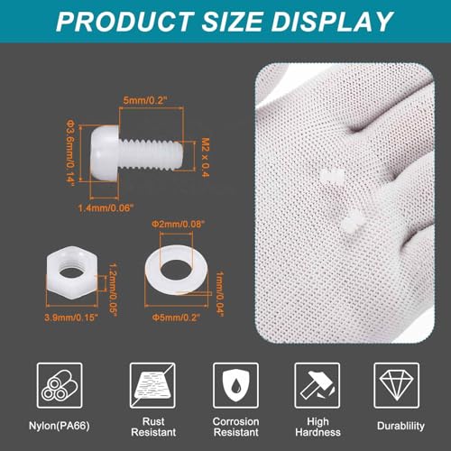 MECCANIXITY 30 Set M2x5mm Nylon PA66 Plastic Cross Round Head Screw Phillips Bolts Hex Nuts Flat Washers Assortment Kit, Metric Full Thread Bolt Fasteners for DIY Machine Assembly, White - color: White, size: M2x5mm