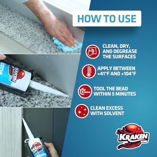 Kraken Bond RTV Silicone Sealant Gray (24 x 10.1 fl.oz.)%100 Waterproof Silicone Caulk Kitchen and Bathroom, All Purpose, Window Caulking Sealant Outdoor, RV, 24 Pack