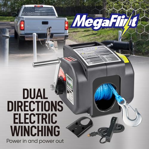 Trailer Winch,Reversible Electric Winch, for Boats up to 6000 lbs.12V DC,Power-in, Power-Out, and Freewheel Operations,30% Higher winching Power Than Regular 6000 lbs Winch (5000lbs Marine)