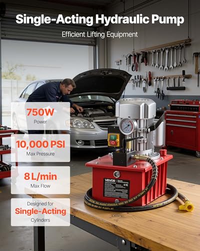 VEVOR Electric Hydraulic Pump, 750W 10,000 PSI, 120V Single Acting Electric Driven Hydraulic Pump Power Pack Unit, with Manual Valve, 2.1 Gallon / 8L, for Punching, Bending, Single Acting Cylinders