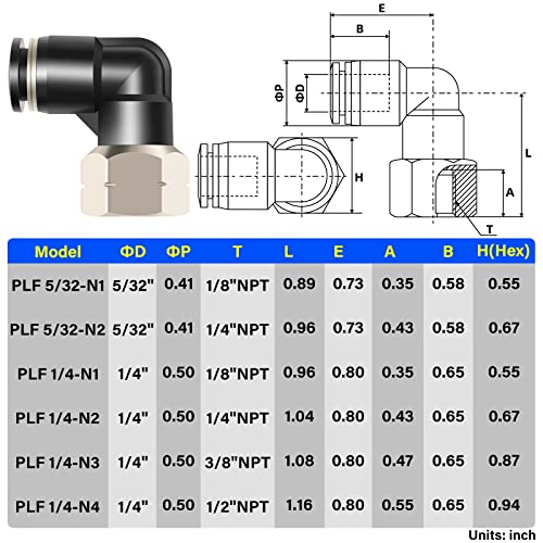 TAILONZ PNEUMATIC Female Elbow 1/4 Inch Tube OD x 3/8 Inch NPT Thread 90 Push to Connect Fittings PLF-1/4-N3 (Pack of 10) - size: 1/4'' OD 3/8''FNPT