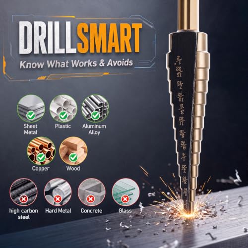 5PCS Step Drill Bits with Automatic Center Punch - size: 6Pc Step Drill Bits
