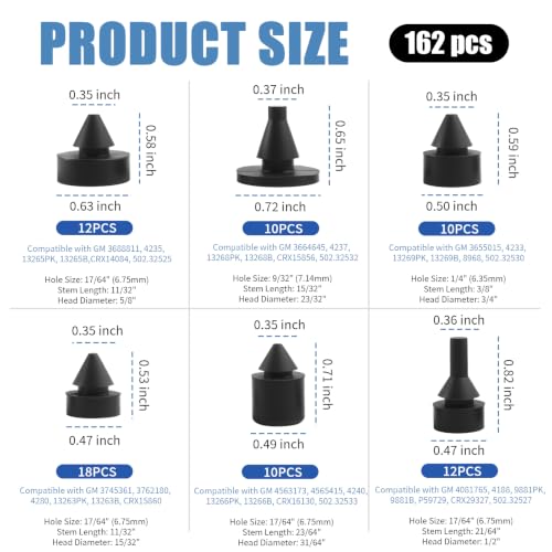 162PCS Automotive Bumpers Rubber Stoppers Assortment OEM#3688811/4235