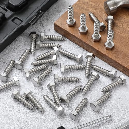 Zonon 50 Pcs 3/8'' X 1-1/2'' 304 Stainless Steel Lag Screw for Wood, Silver - color: Silver, size: 3/8" X 1-1/2"
