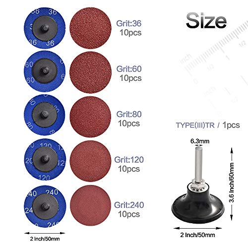 Miroku 50Pcs Mixup 2 inch Twist on Quick Change Discs Set, A/O Sanding Discs with 1/4" Holder, for Die Grinder Surface Prep Strip Grind Polish Finish Burr Rust Paint Removal - style: 50Pcs Mixup