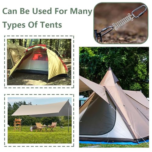 6 Pack Tension Spring for Camping Tent Rope, Heavy Duty Steel Porch Swing Springs Buckle Tarp Sunshade Awning Rope Tensioner, Dog Leash Shock Absorbing Spring for Training