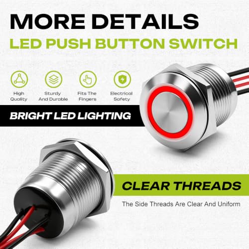 3PCS 19mm 20A Latching LED Push Button Switch IP67 12V-24V DC Blue - color: Blue Silver Shell, size: Latching