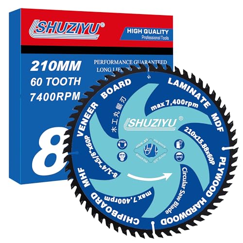8 1/4 Inch (210MM)-60T, Arbor 5/8"-Diamond, Smooth Cut Coating. Circular Saw Blade, Table Saw Blade, Miter Saw Blade, for Laminate, Veneer Board, Plywood, Hard Wood, MDF and HDF Cutting - size: 8-1/4"(210mm) 60T
