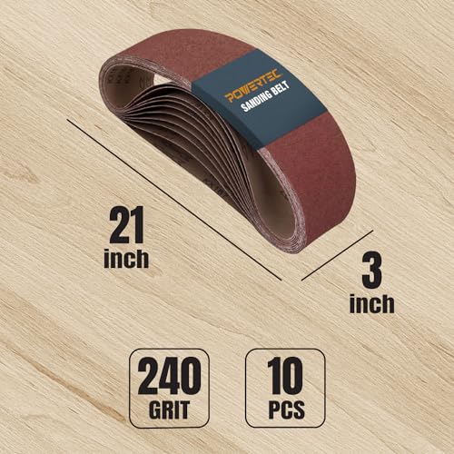 POWERTEC 3 x 21 Inch Sanding Belts, 240 Grit Aluminum Oxide Belt Sander Sanding Belt for Portable Belt Sander, Wood & Paint Sanding, Metal Polishing, 10PK (110960) (Pack of 2)