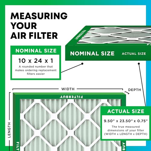Filterbuy 10x24x1 Air Filter MERV 8 Dust & Allergy Defense (3-Pack) - size: 10x24x1