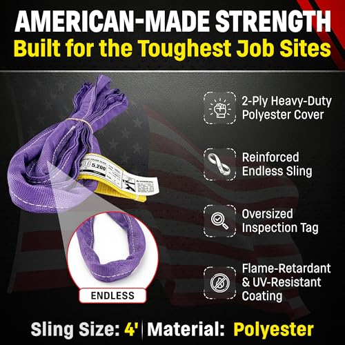 Chenango Supply USA Made VR1 4ft Purple Round Polyester Sling - size: 4 ft