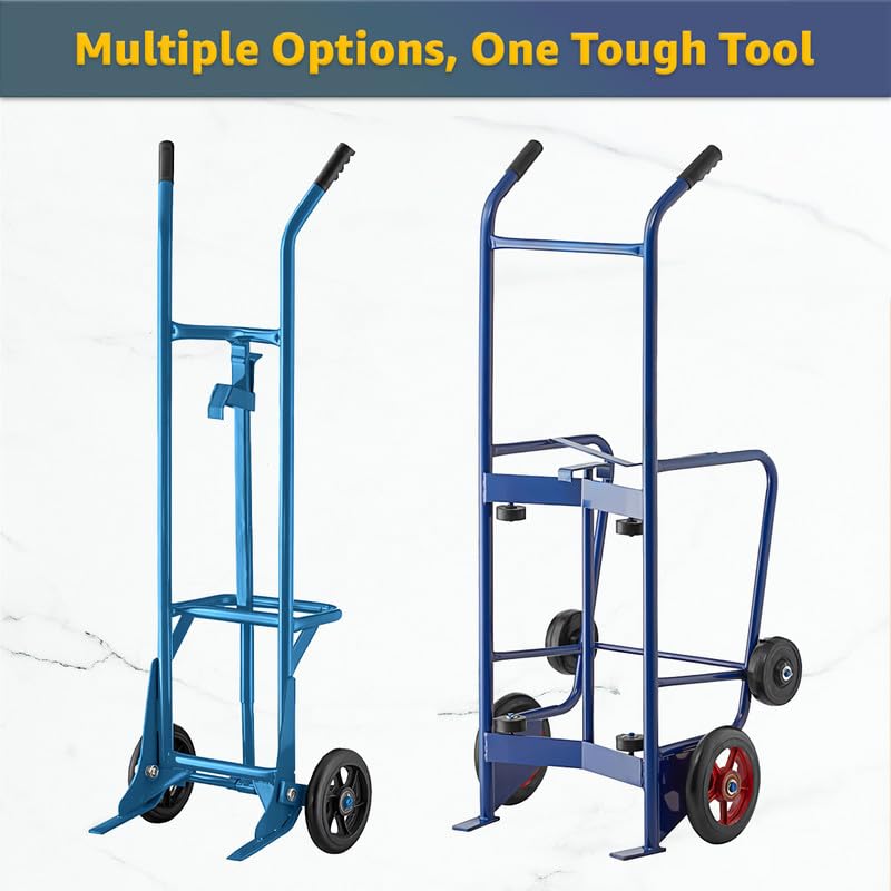 Heavy-Duty Commercial 900 lb Drum Hand Truck Dolly - Steel Cart with 10" Iron & 6" Rubber Wheels, Dual Handles, Kickstand Design for 30-85 Gallon Drums, Warehouse, Industrial Use - style: Support Bracket