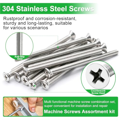 Twidec/#6-32x2 inch Flat Head Machine Screws Assortment kit,30PCS 304 Stainless Steel Phillips Flat Head Electricians Screws Long for Electrical Wall Plate Switch, Receptacles Mounting Screws - size: #6-32x2"