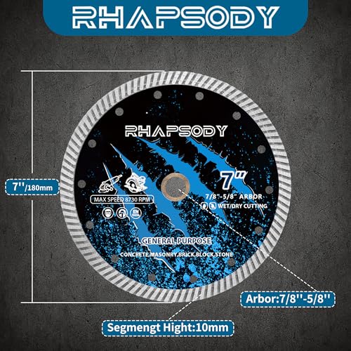 RHAPSODY 7Inch Diamond Saw Blade 2Pcs,Continuous Turbo Rim Blade - size: 7''-2pcs