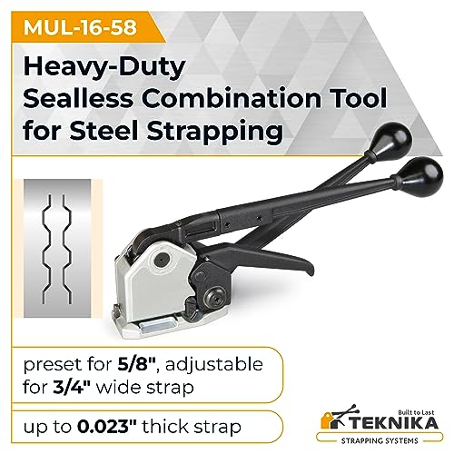 IDL Packaging Teknika MUL-16 Heavy Duty Sealless Combination Tool for Steel Strapping, Adjustable for 5/8" and 3/4" Strap Width - size: 5/8-inches