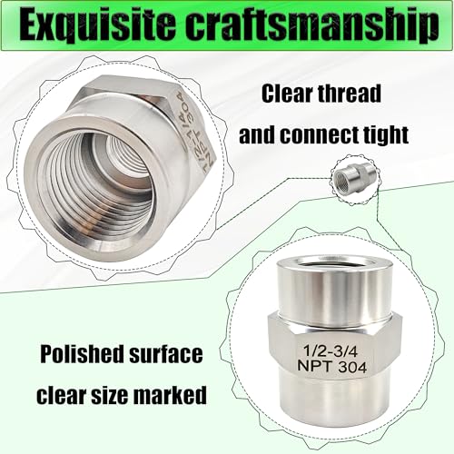 1/2 Inch NPT Female x 1/2 Inch NPT Female Pipe Fitting Coupler Connector, 304 Stainless Steel Hex Head Coupling Adapter for Air Water Gas Oil (1/2" female x 1/2" female) - size: 1/2" female x 1/2" female