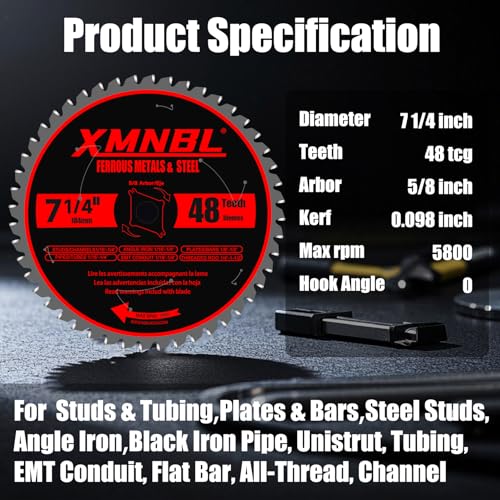 7 1/4 Inch Metal Cutting Saw Blade,Replace for Diablo D0748CF 7 1/4 Inch Metal and Stainless Steel Cutting Saw Blade,Compatible with 7-1/4 Inch Circular Saw,Cermet Carbide,5/8" Arbor,5X Longer Life - size: 7 1/4 Inch 48T Metal Chop Saw Blade